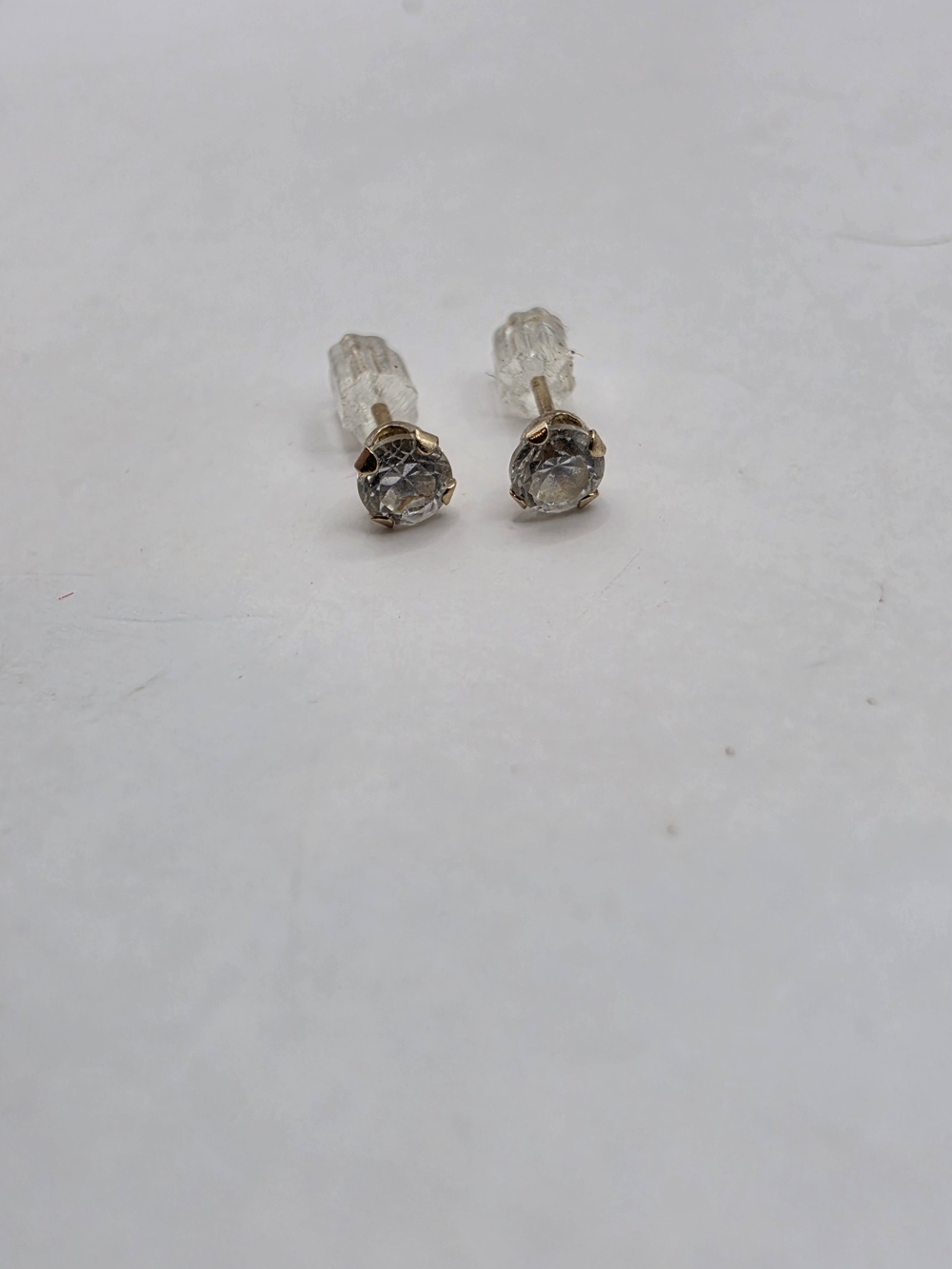 Set of 2 Pairs of 10K Gold Stud Earrings (Clear and Pink Stones)